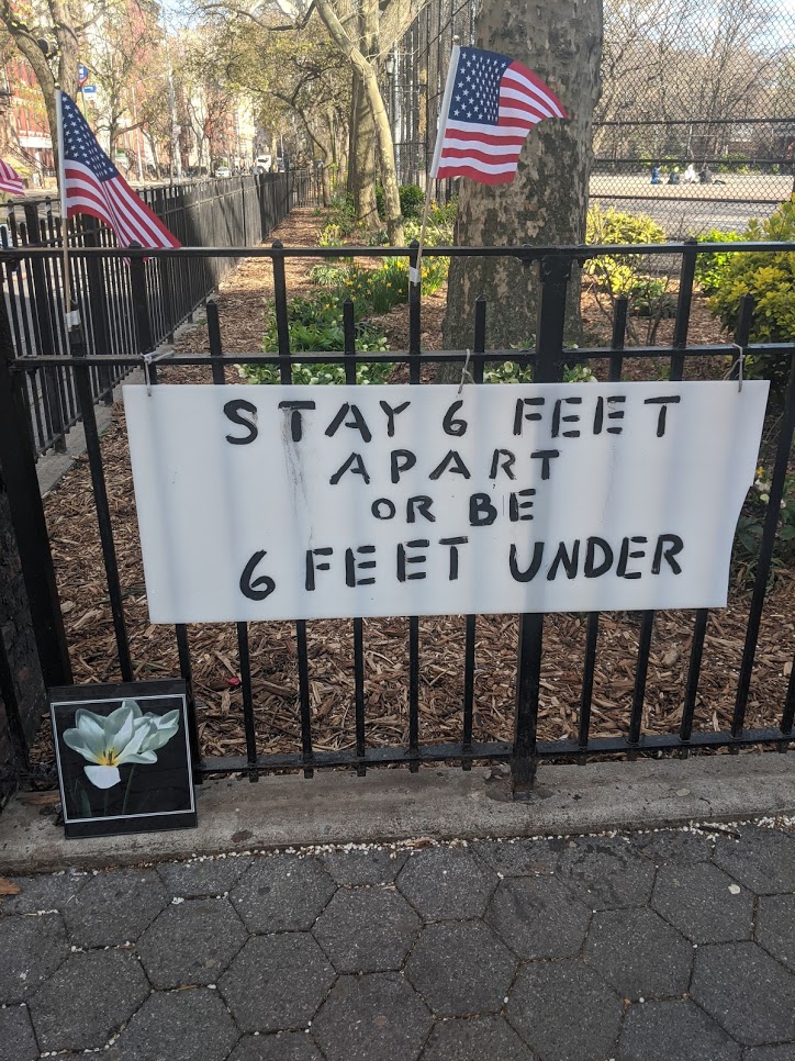 Six feet apart sign in Times Square